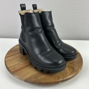 Steve Madden Black Chelsea Boot Chunky Heel Ankle Lug Women’s Size 6.5